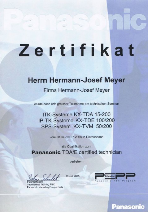 Panasonic Zertifikat